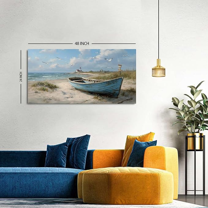 Beach Wall Art Coastal Wall Decor Nautical Ocean Canvas Picture Nature Boat - Image 3