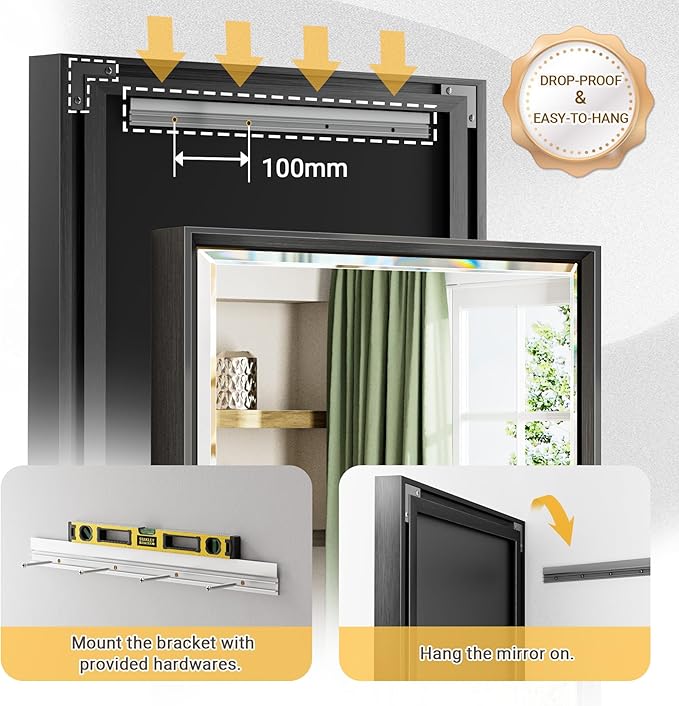 Black Framed Mirror for Bathroom, 24x32 Inch Black Rectangle Beveled Bathroom - Image 5