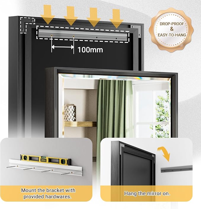 60 x 36 Black Framed Mirror for Bathroom, Beveled Black Bathroom Vanity Mirror - Image 5