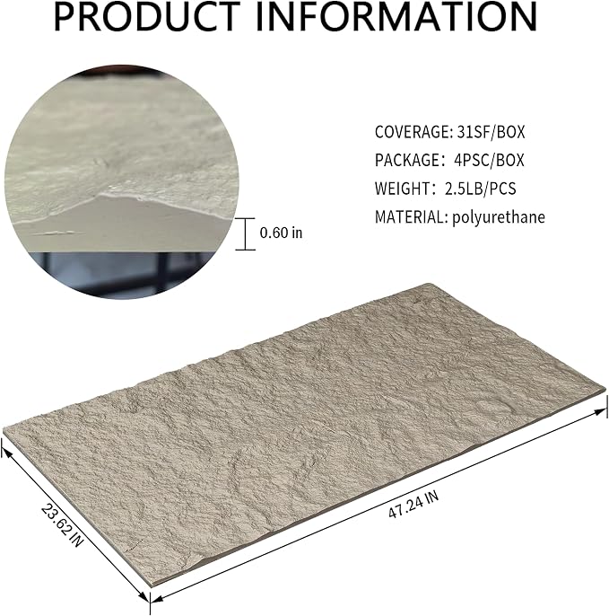 4PCS PU Wall Panels Stone Texture - Image 3