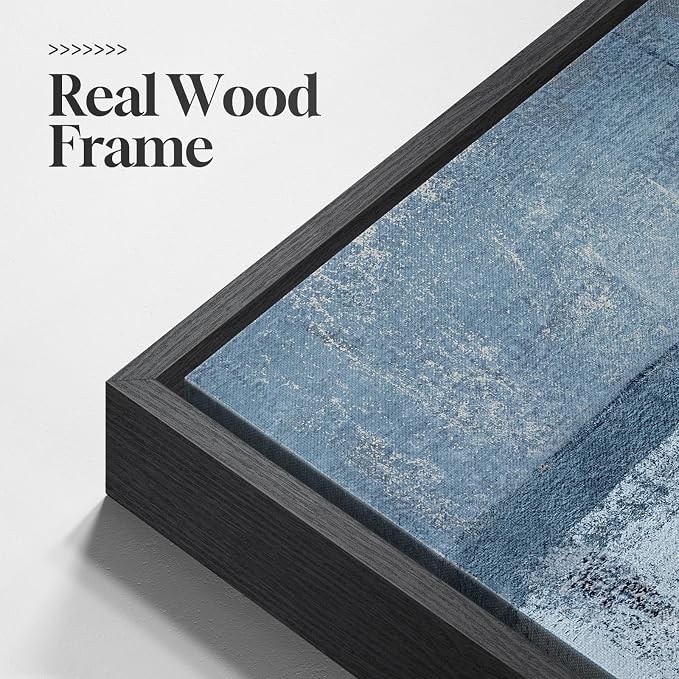 Large Framed Blue and Grey Abstract Wall Art, 3 Piece Modern Canvas Prints - Image 5