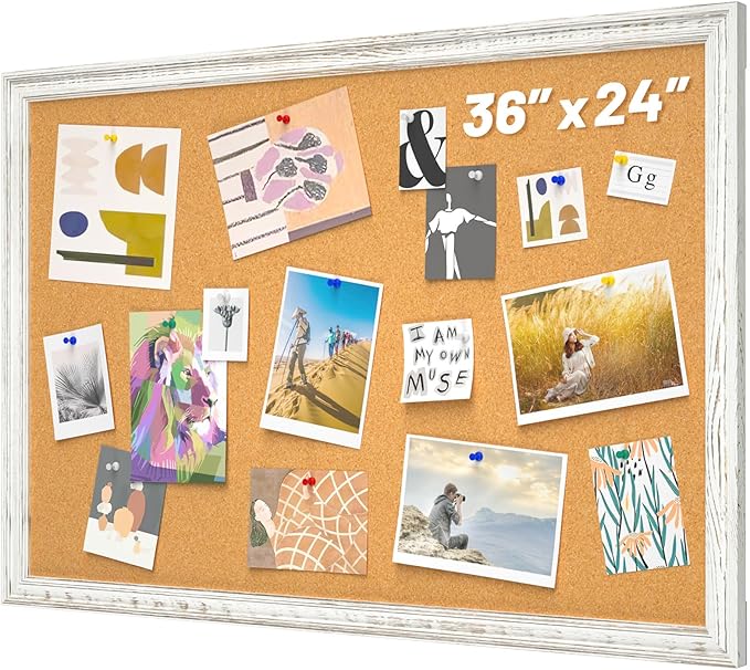 White Cork Board for Wall, 36 x 24 inches Decorative Bulletin Board, Rustic by Unknown