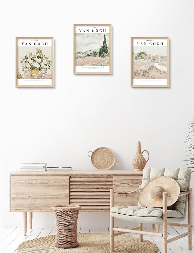 HesenDot Van Gogh High Framed Wall Art Set of 3, 12x16in Neutral Floral Canvas - Image 4