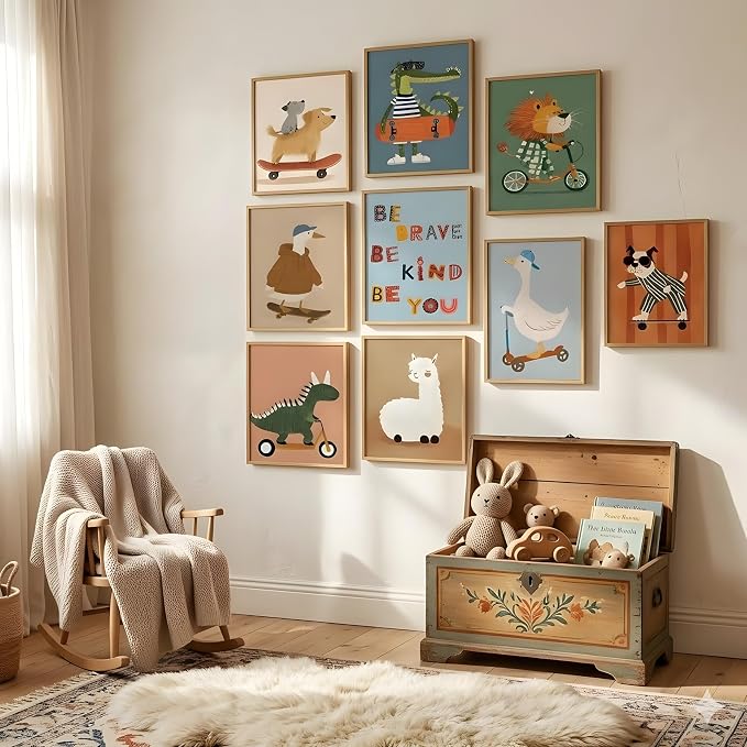 tgguytiy Kids Room Wall Art Set of 9 Cute Cartoon Animal Canvas Prints Nursery - Image 5