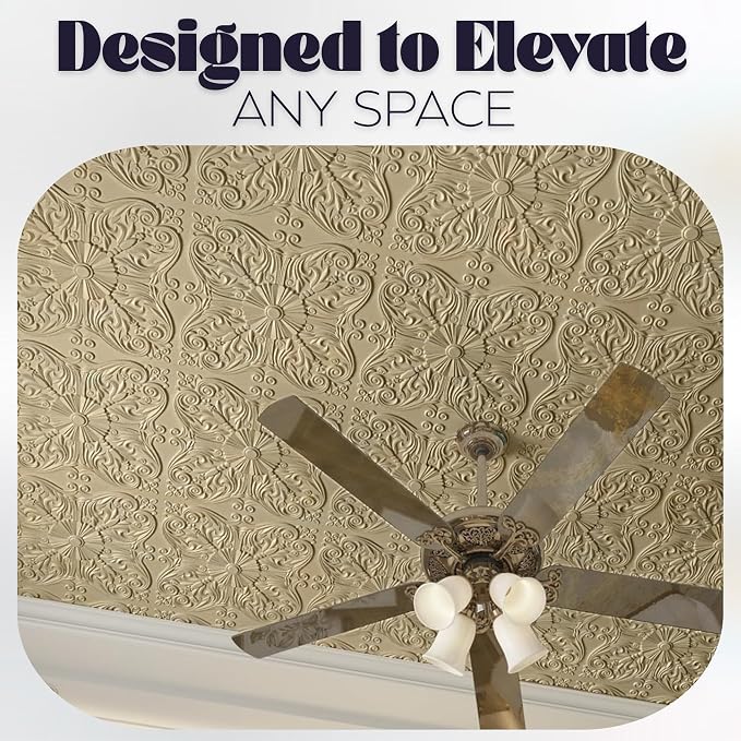 Art3d 12-Pack PVC Drop Ceiling Tiles, 2ft x 2ft, Floral Gold - Image 5