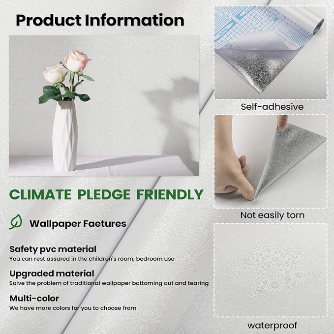 White Textured Wallpaper Peel and Stick - Image 6