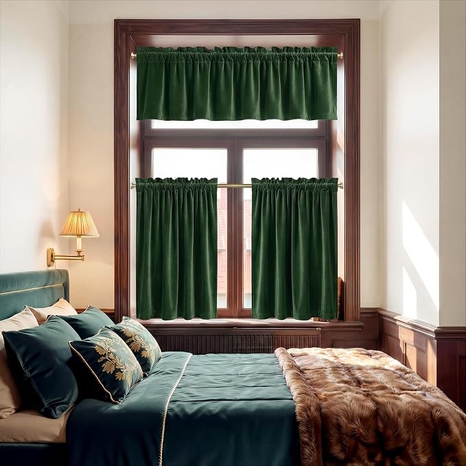 NICETOWN Olive Green Velvet Valance Curtains - Image 6