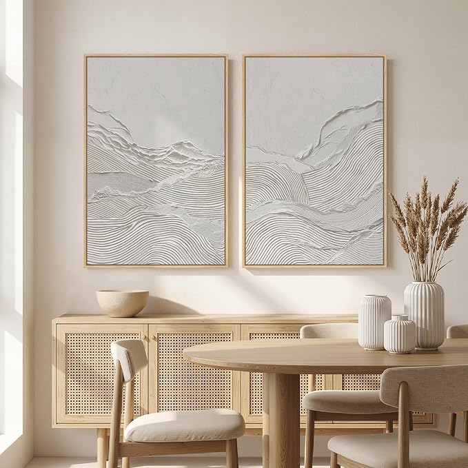 Large Framed White Abstract Wall Art Set of 2 - Image 8