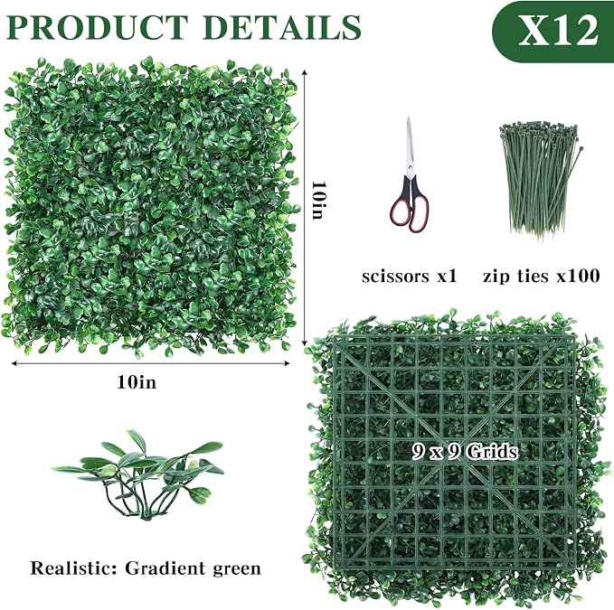 CEWOR 10"x10" Artificial Grass Wall Panels, UV Resistant & Anti-Fade Greenery - Image 2