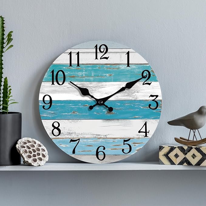 KECYET Wall Clock Battery Operated 12 Inch Outdoor Beach Style Blue Coastal - Image 6