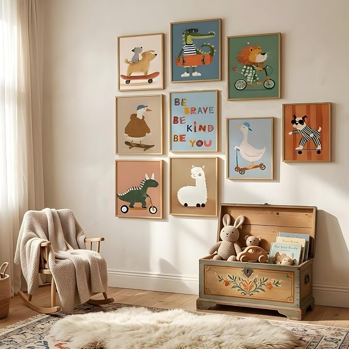 tgguytiy Kids Room Wall Art Set of 9 Cute Cartoon Animal Canvas Prints Nursery - Image 2