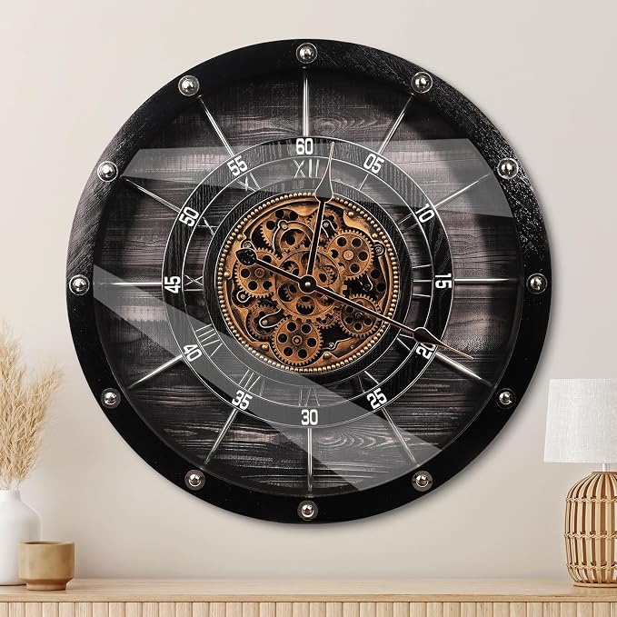 HOIBAI Wall Clock, 24 Inch Moving Gears Clock Large Wall Clock by HOIBAI