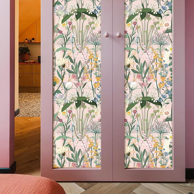 JiffDiff Floral Wallpaper Peel and Stick 17.3"x118" Pink Farm Wildwood Stick on - Image 7