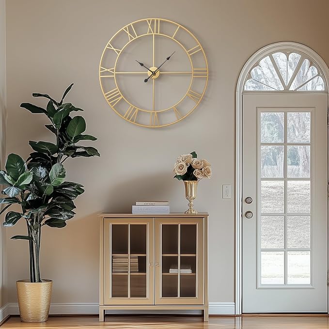 Cuspin 36 Inch Large Gold Wall Clock, Battery Operated Silent Non Ticking Metal - Image 2