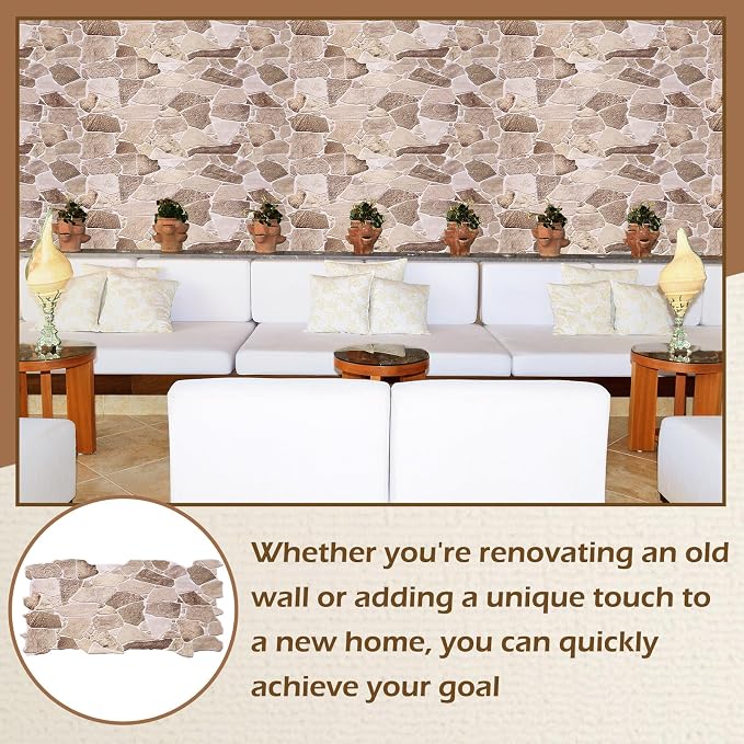 12 Pack 38.6" x 18.9" Peel and Stick 3D Faux Stone Wall Panels PVC Lightweight - Image 5