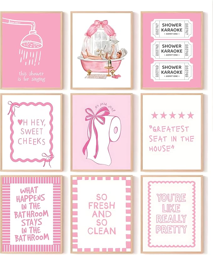 tgguytiy 9Pcs Pink Bow Bathroom Wall Art Prints, Coquette Bowknot Aesthetic by Unknown