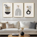 Framed Neutral Boho Wall Art Bedroom, 3 Piece Beige Mid Century Modern by Cuspin