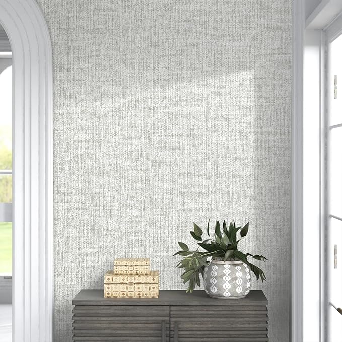 Grey Grasscloth Peel and Stick Wallpaper, Textured Vintage Contact Paper - Image 4