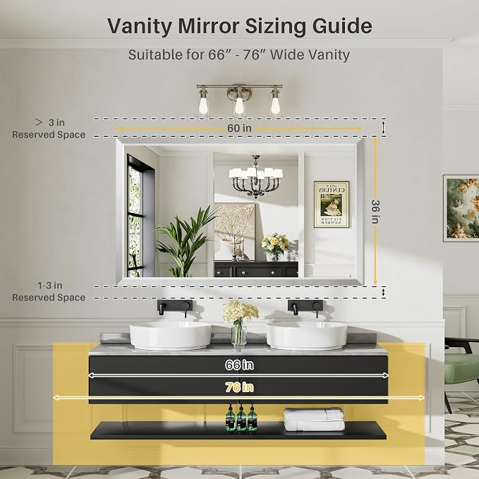 60x36 Inch Brushed Silver Bathroom Mirror - Image 2