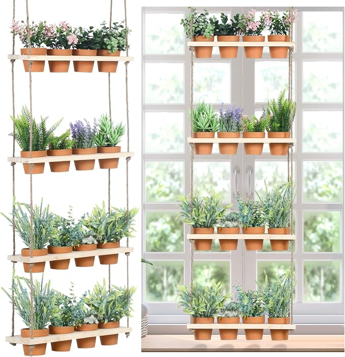 FillTouch 4 Tiered Window Plant Shelves Hanging Herb Planter Indoor Display - Image 8