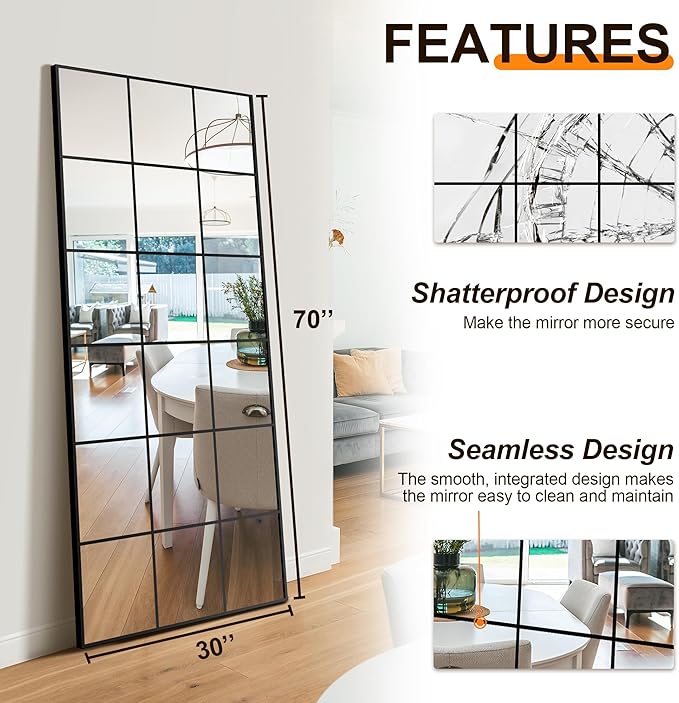 Delma Full Length Mirror, Wall Mounted, Hanging or Leaning - Image 4