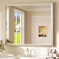 Keonjinn 42" x 36" Brushed Nickel Bathroom Vanity Mirror, Large Silver Bathroom by Keonjinn
