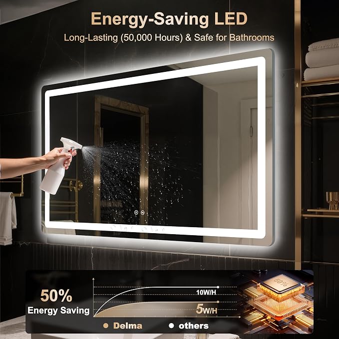 Delma LED Bathroom Mirror with Lights, 30x50 Vanity Mirror - Image 8