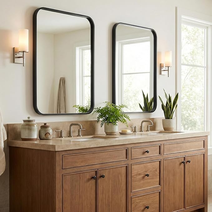 2-Pack 24x30 Inch Matte Black Bathroom Vanity Mirrors | Flush Mount Deep Set - Image 2