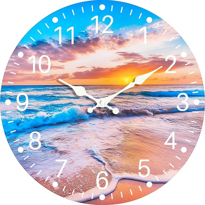 Sea Beach Blue Sky Sand 14 Inch Wooden Wall Clock by EZXZZ