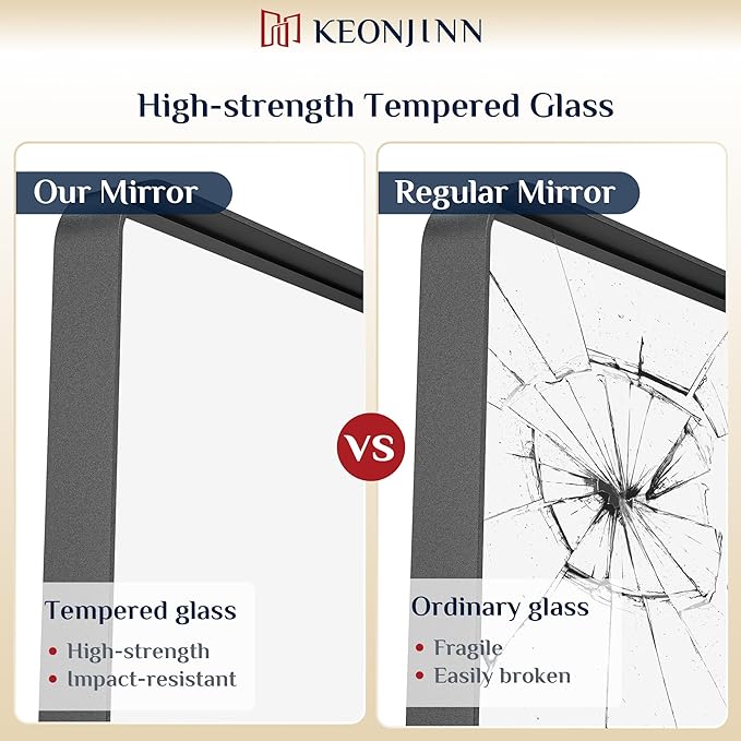 Keonjinn Black Bathroom Mirror for Over Sink, Sandblasted Finish Matte Black - Image 4