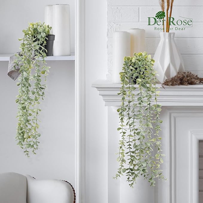 Der Rose 3Pcs Fake Plants Hanging Artificial Decor Faux Potted Eucalyptus Plants - Image 2