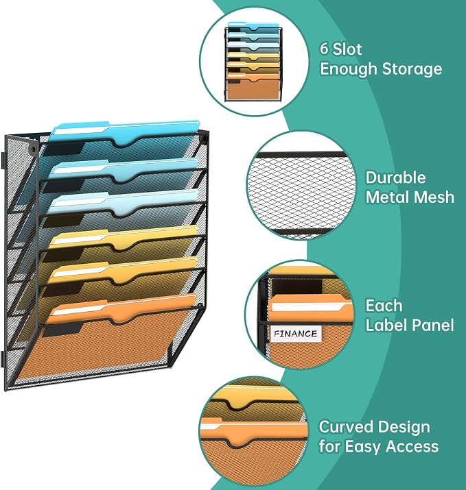SUPEASY 6 Tier Wall File Organizer, Hanging Wall Mounted Mail Organizer - Image 4