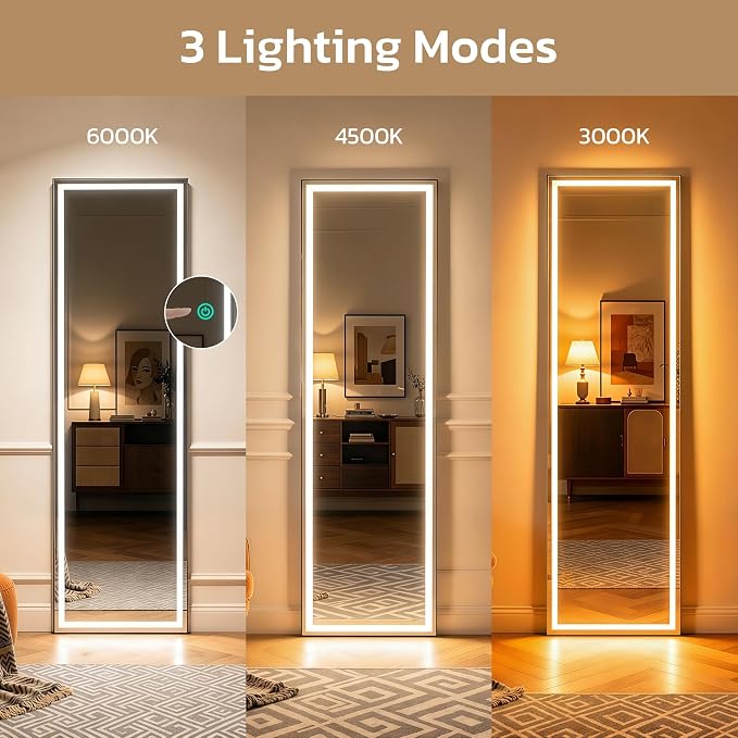 Full Length Mirror with LED Lights, Free Standing Floor Mirrors, Lighted Full - Image 3