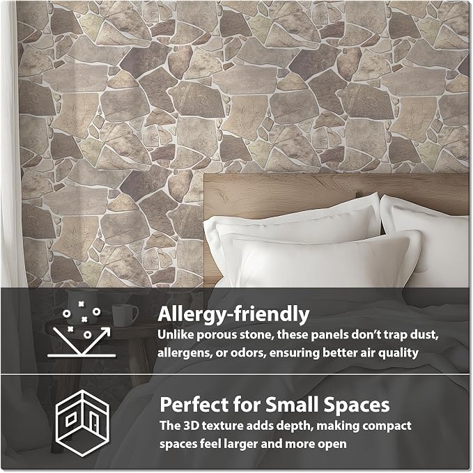 CONCORD WALLCOVERINGS ™ Retro-Art 3D Wall Panels, Wild Stone in Brown Beige Grey - Image 5