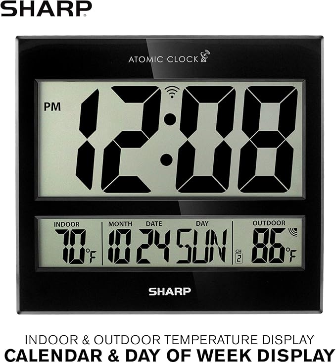 Sharp Atomic Clock – Never Needs Setting, Jumbo 3” Easy-Read Display, Indoor & - Image 2