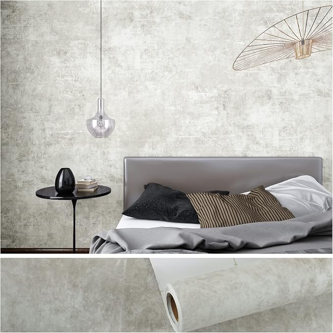 VEELIKE Distressed Concrete Wallpaper Peel and Stick Light Grey Limewash by VEELIKE