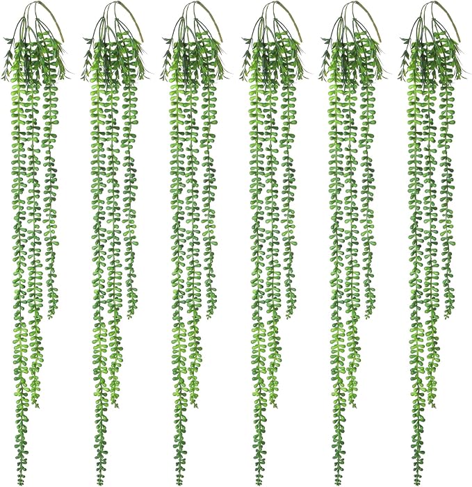 6pcs Artificial Succulents Hanging Plants, Fake Hanging Plant String of Pearls by Hobyhoon