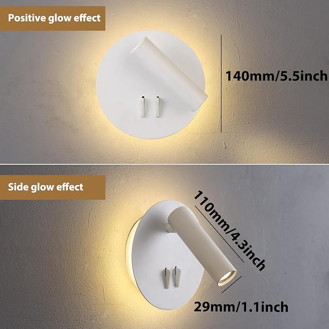 ZEROUNO Bedroom Wall Lamp with Switch Reading Light Hardwired Sconces Which - Image 5
