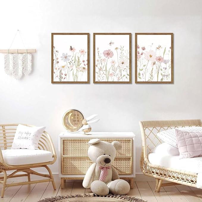 Framed Wildflower Wall Art Set of 3, Vintage Flower Botanical Paintings - Image 2