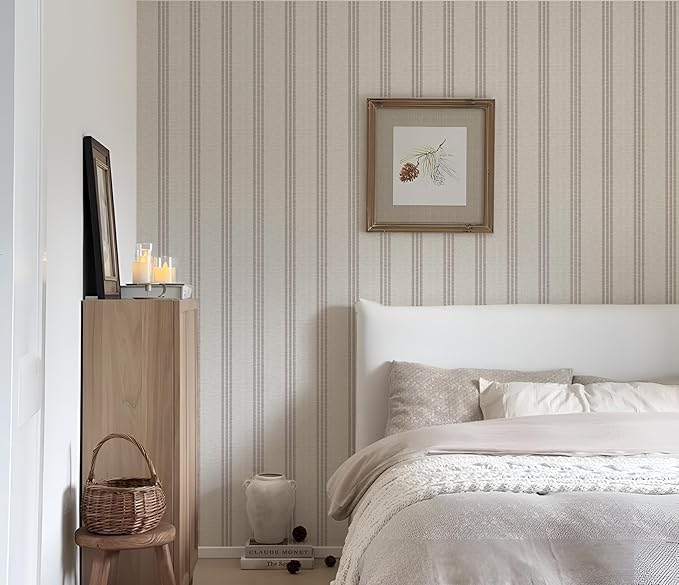 RollsRolla Modern Brown and White Striped Peel and Stick Wallpaper, French - Image 3