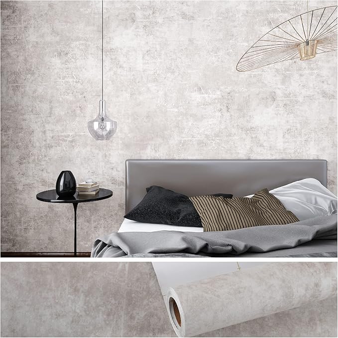 VEELIKE Neutral Concrete Wallpaper Peel and Stick Boho Concrete Contact Paper by VEELIKE