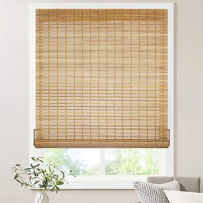 LazBlinds No Tools No Drill Bamboo Roller Shades, Cordless Bamboo Blinds by LazBlinds
