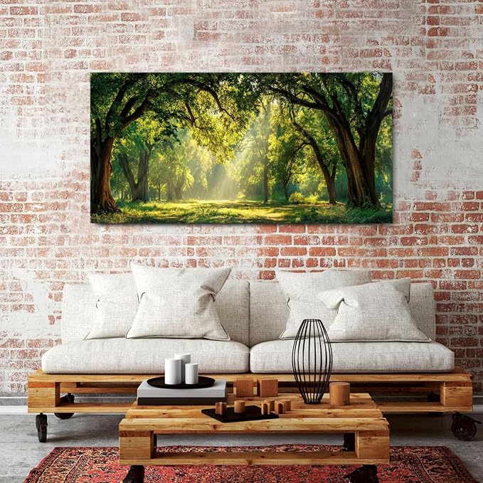 Green Forest Wall Art Panoramic Woodland Landscape Canvas Pictures Nature Wall - Image 2