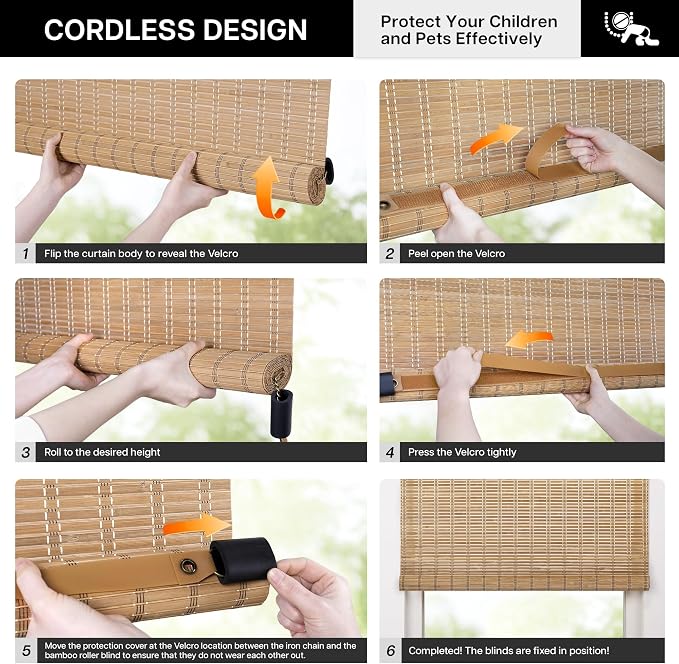 LazBlinds Cordless Bamboo Blinds, Bamboo Roll Up Shades - Image 5