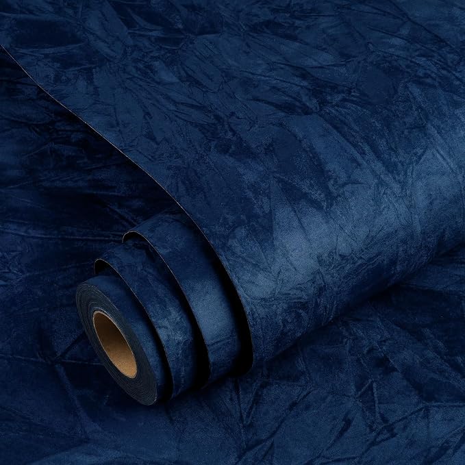 YENHOME Self Adhesive Blue Felt Fabric Wallpaper Peel and Stick 17.7"X118" Blue by Yenhome