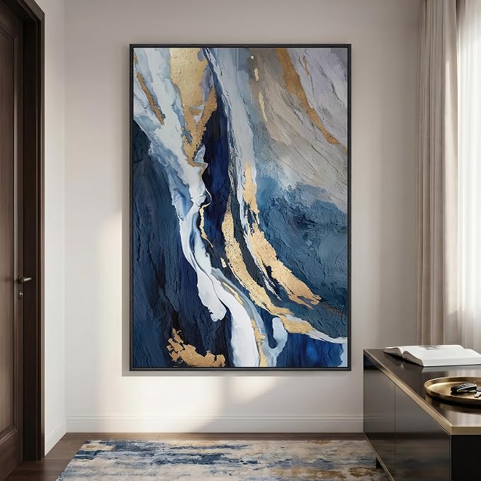 Extra Large Framed Blue Abstract Wall Art by Cuspin