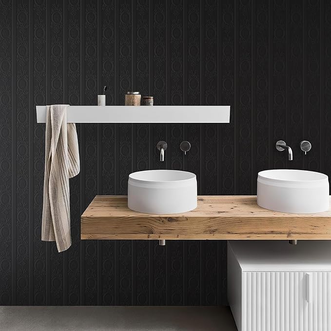 JiffDiff Wallpaper Peel and Stick Textured, 3D Black Embossed Wall Paper Stick - Image 5