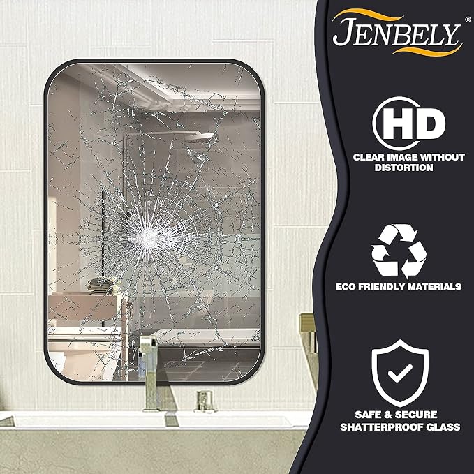 22x30 Inch Black Wall Mirror for Bathroom, Brushed Metal Framed Mirror - Image 5