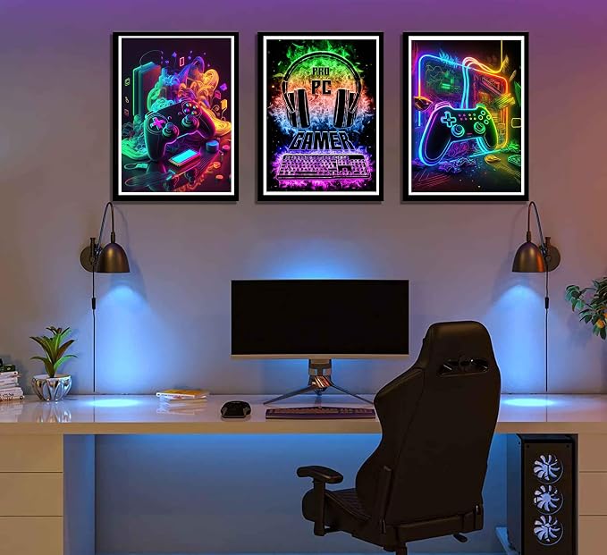 3Pcs Cool Gaming Wall Art Retro Video Gamer watercolor Posters Pictures - Image 3