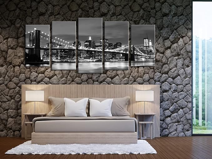 Wieco Art Large Brooklyn Bridge Night View Modern Giclee Canvas Prints Artwork - Image 8